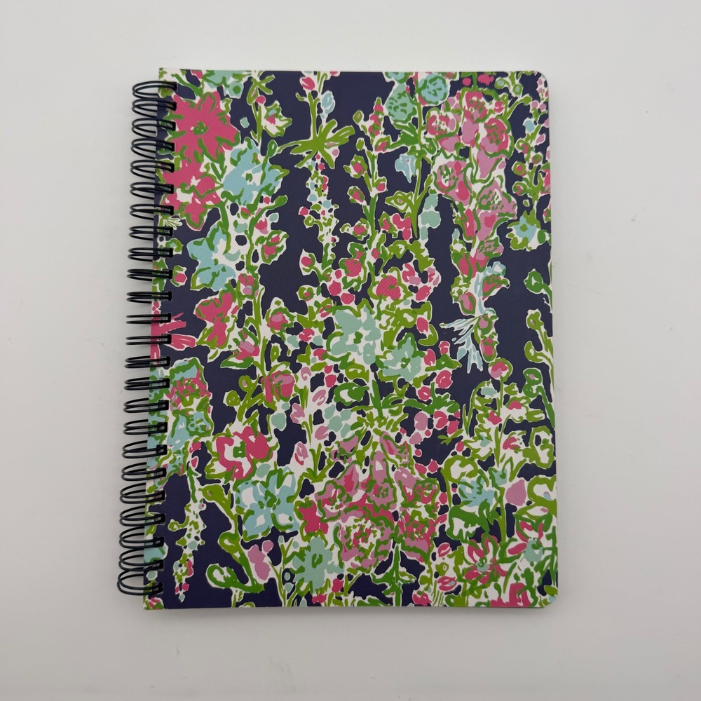 Lilly Pulitzer Floral Spiral Notebook Navy Pink Green Lined Journal Palm Beach